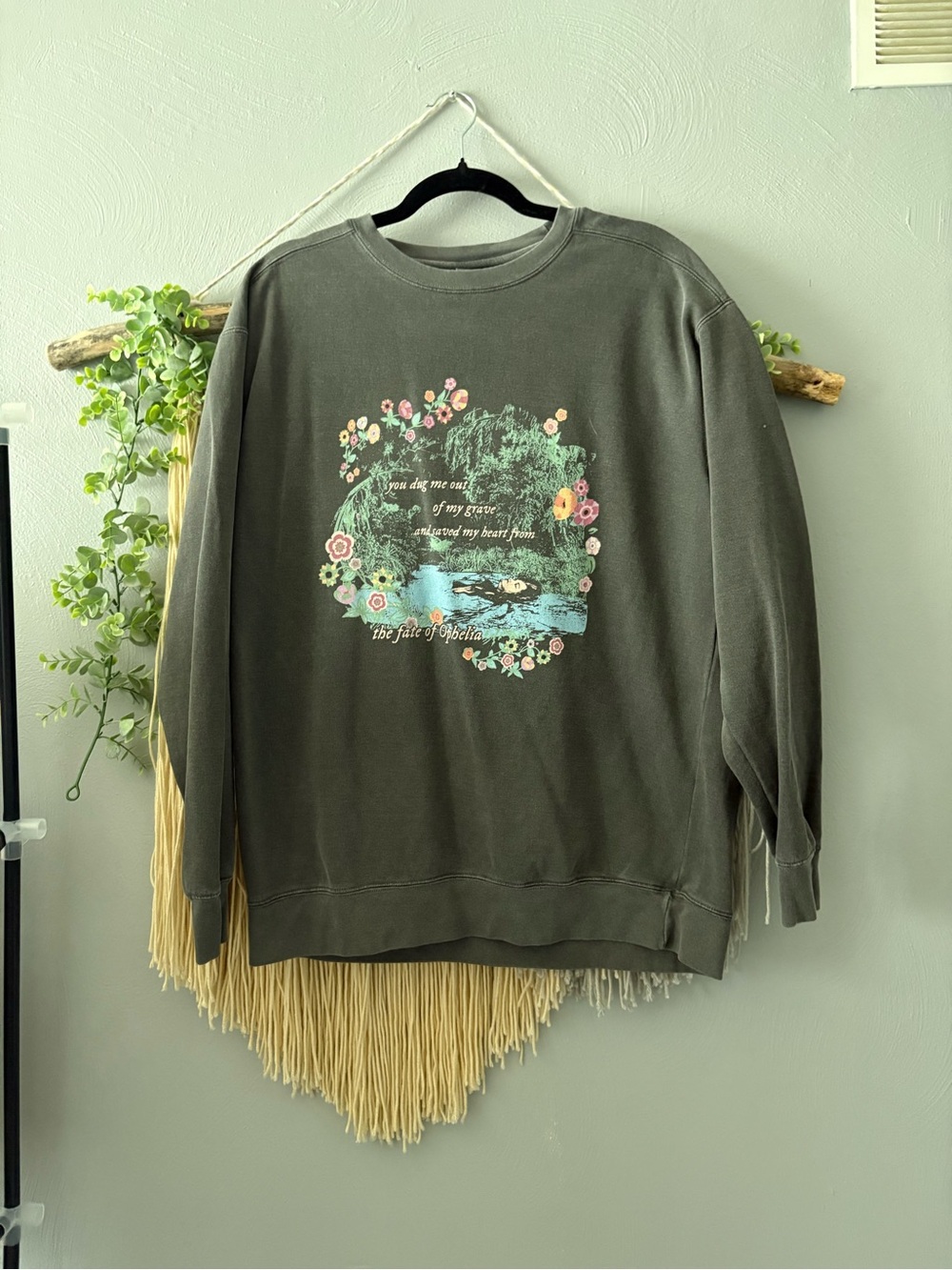 Comfort Colors Gray Floral Taylor Swift Ophelia Lyric Graphic Crewneck